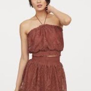 H&M Brown Lace Crop Top & skirt